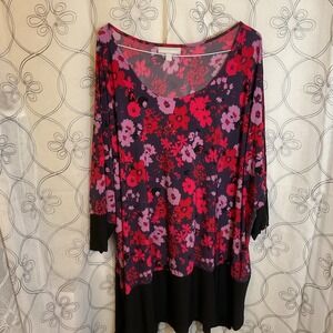 Women Within Tunic Top 3/4 Sleeves Purple Pink Floral Stretch Size 5X (38/40)